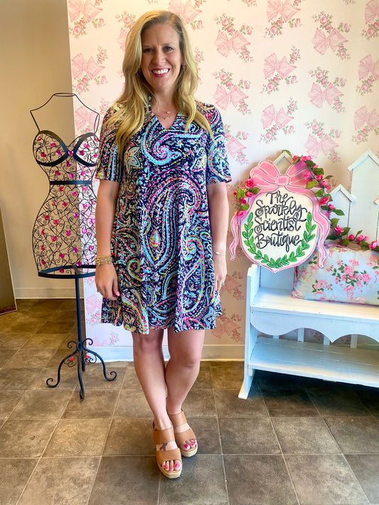 Navy Paisley Swirl Dress