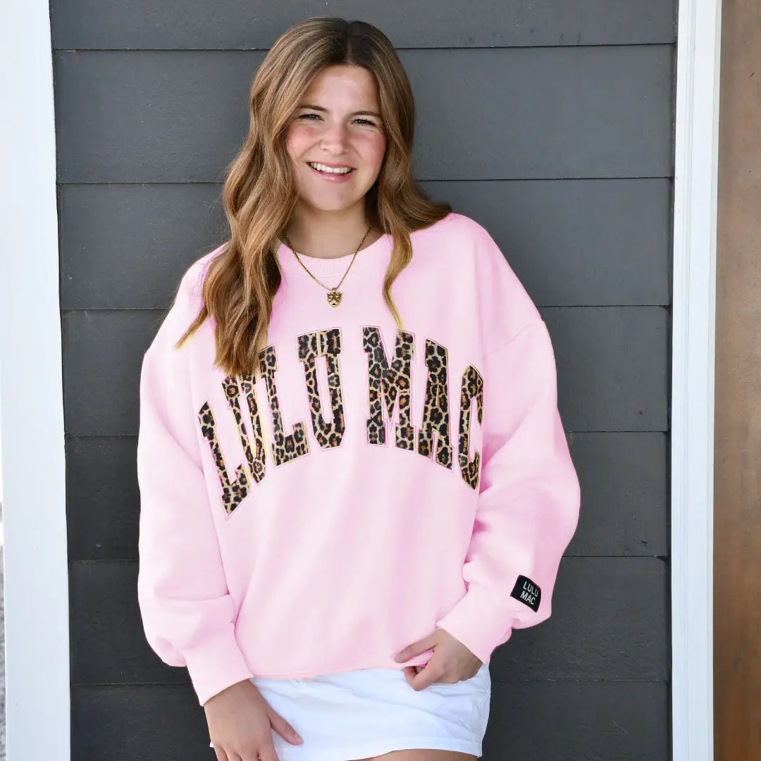 Light Pink Lulu Mac Sweatshirt with Leopard