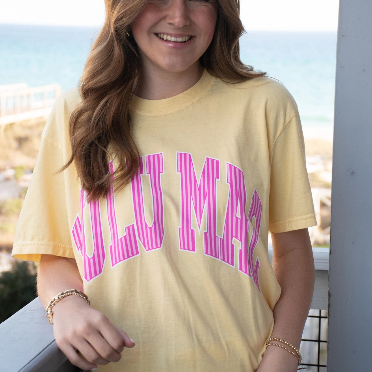 Butter Yellow and Pink Stripe Lulu Mac Tee