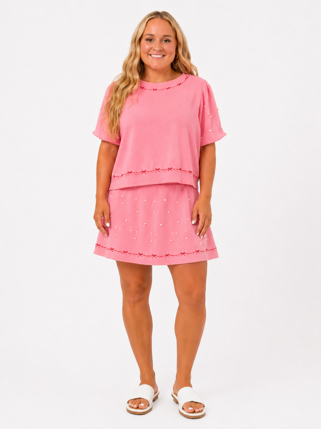 Pink Bow Matching Skort Set