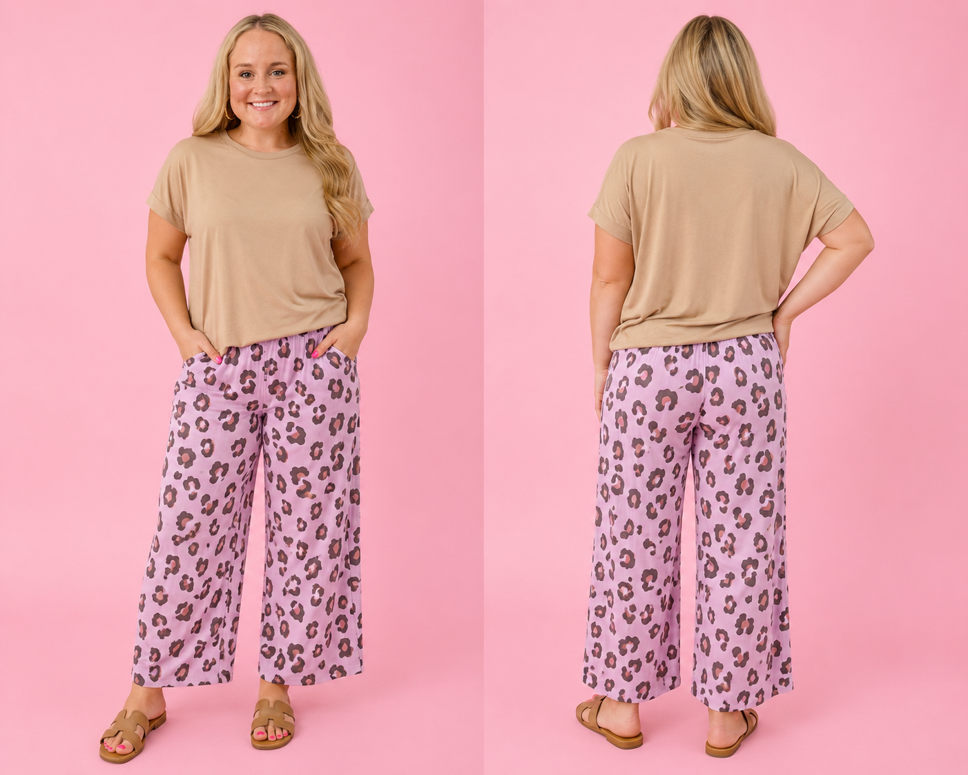 Pink Leopard Wide Leg Pants