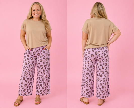 Pink Leopard Wide Leg Pants
