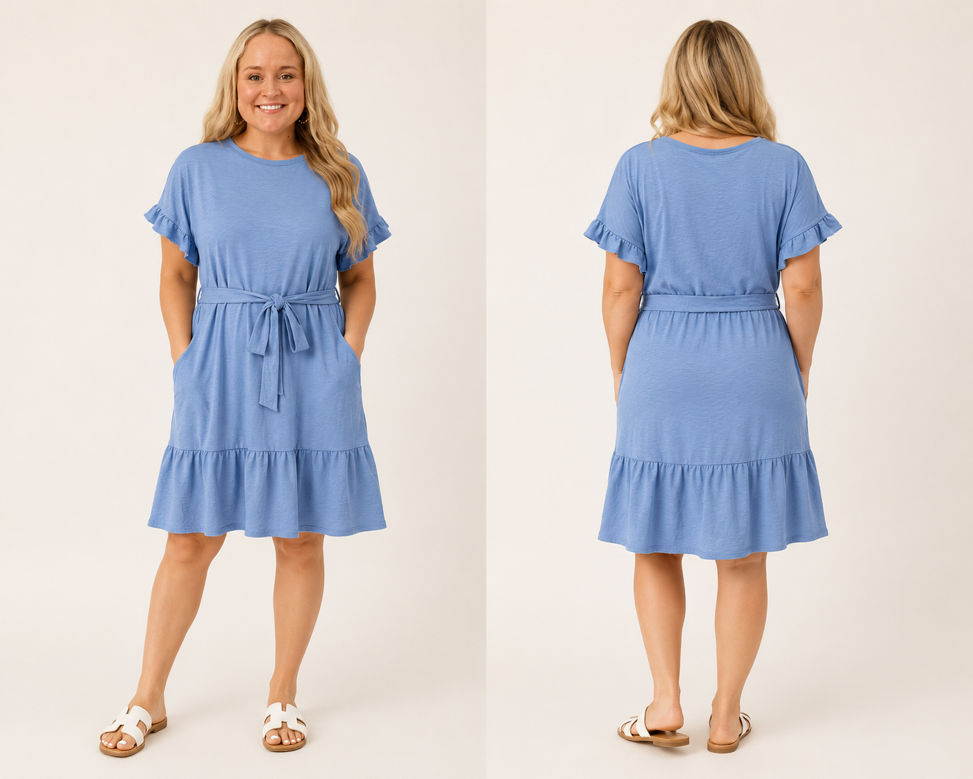 Wrinkle Free Tie Dress- Blue
