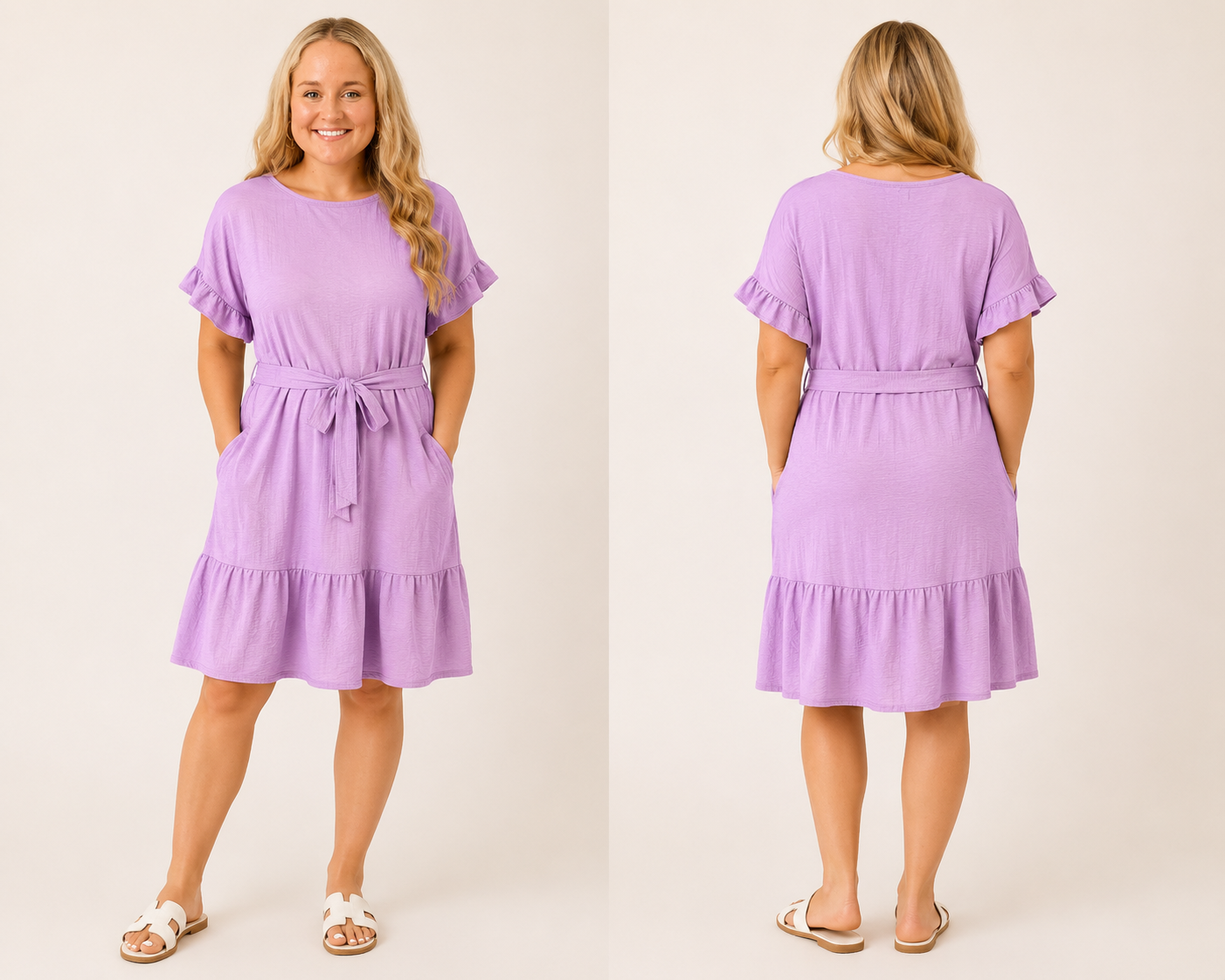 Wrinkle Free Tie Dress- Lavender