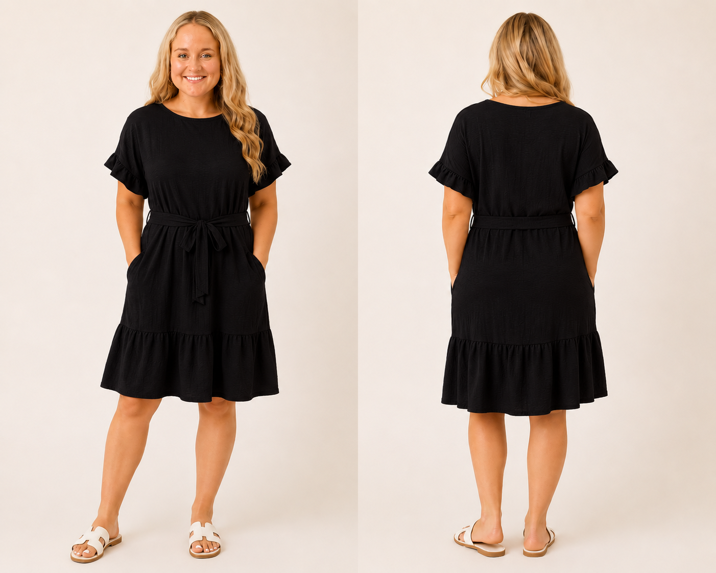 Wrinkle Free Tie Dress- Black