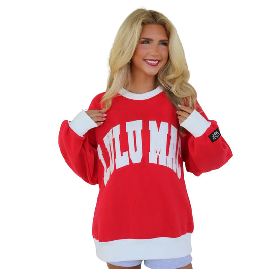 Color Block Red and White Lulu Mac Sweatshirt