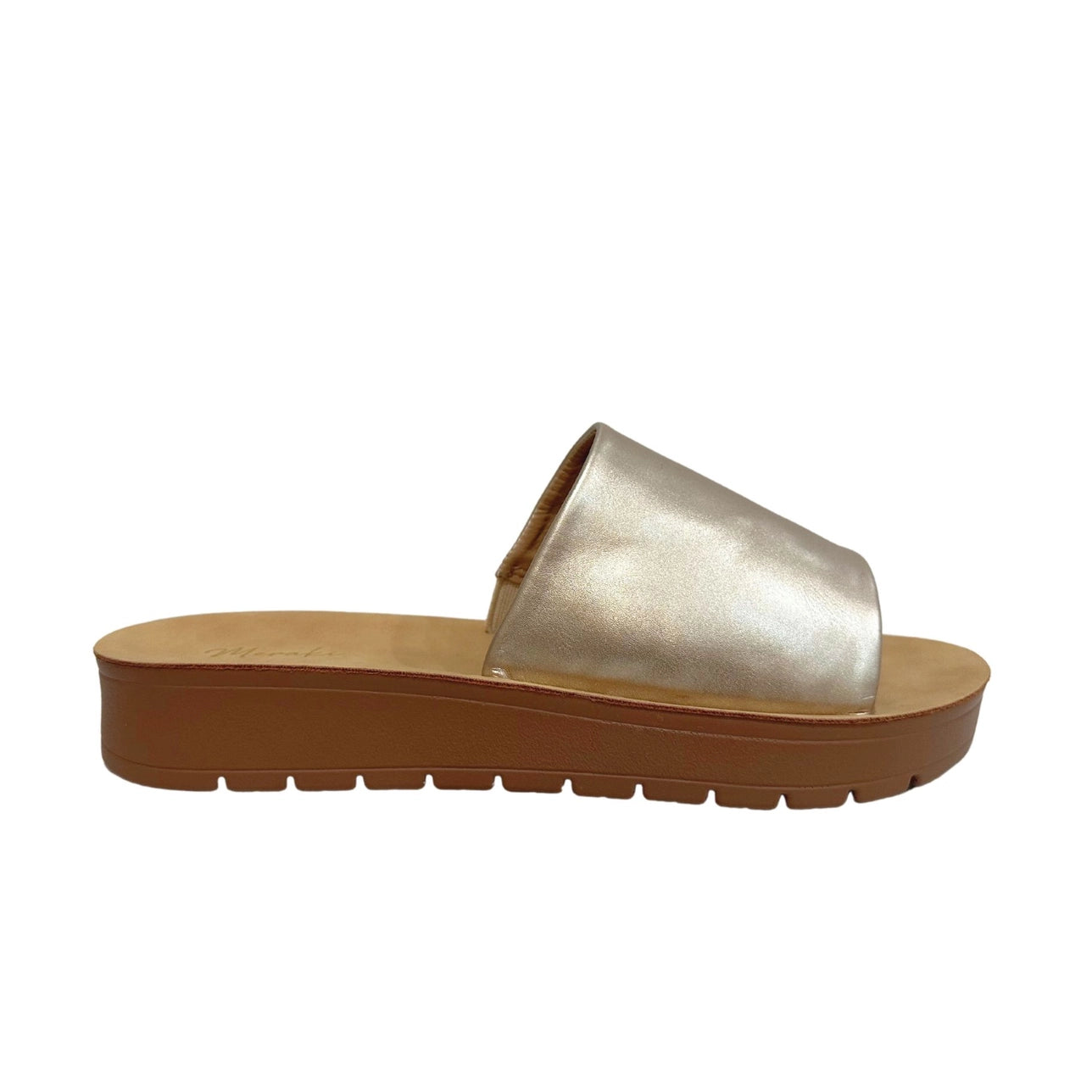 Women's Platform Slide Sandals – Champagne Faux Leather & Comfort Sole
