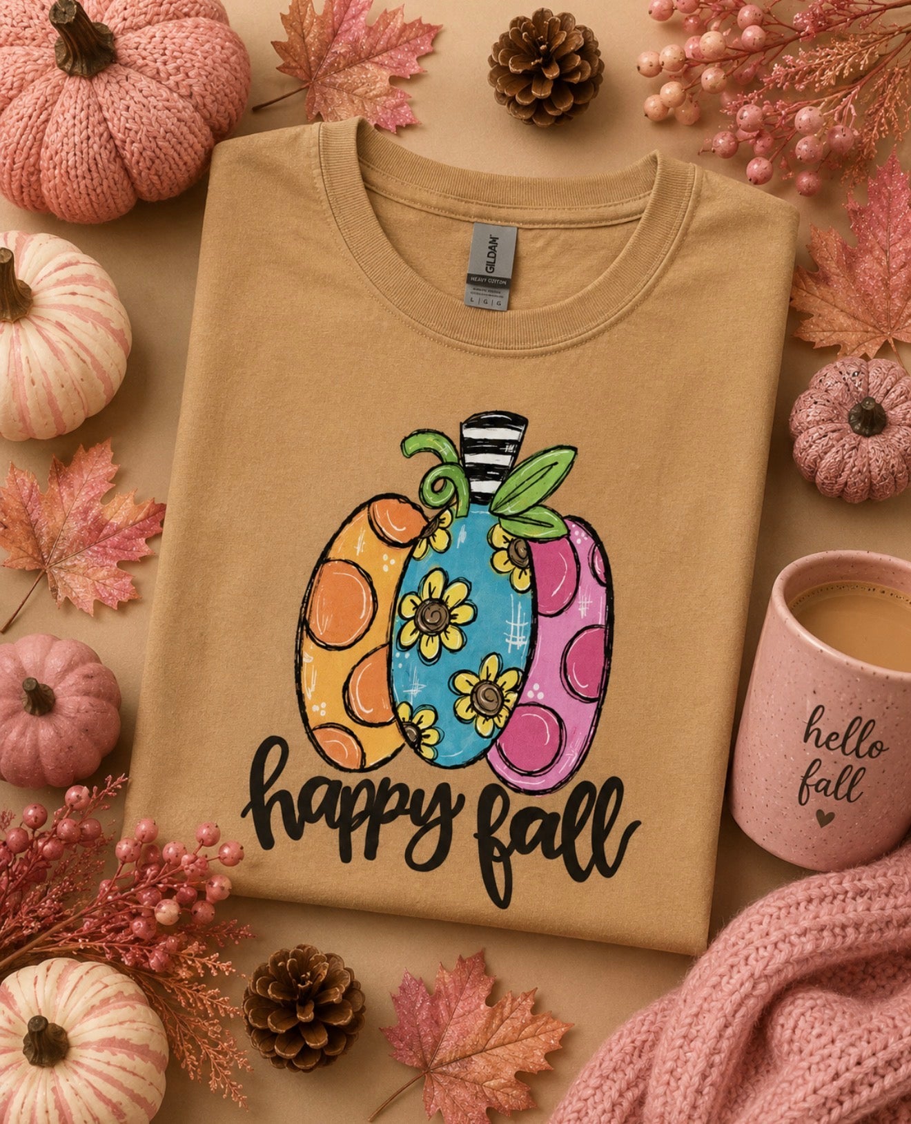 Happy Fall Colorful Pumpkin Tee